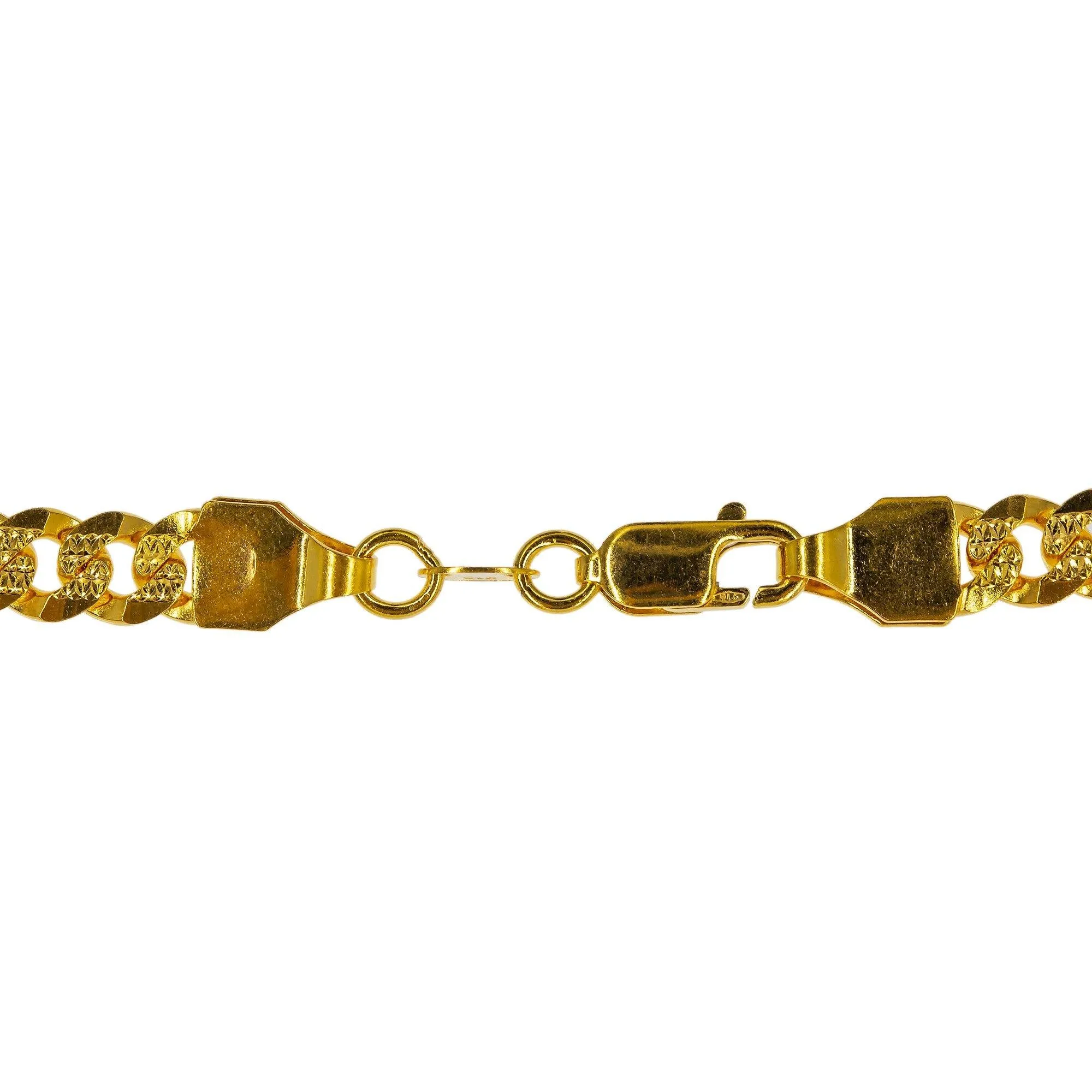 22K Yellow Gold Long Cuban Link Chain W/ Hammered Details, 24 Inches