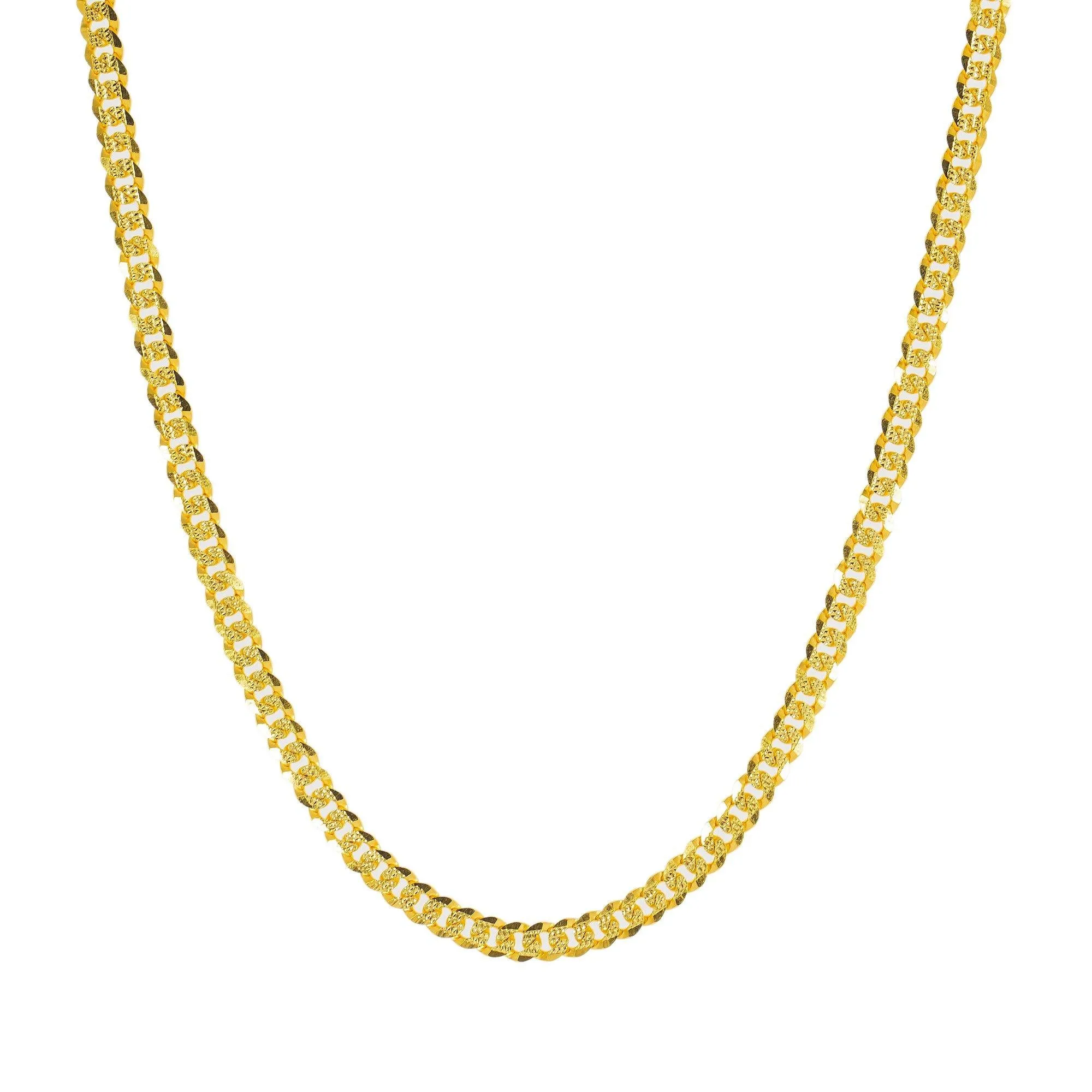 22K Yellow Gold Long Cuban Link Chain W/ Hammered Details, 24 Inches