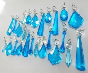 25 Teal Chandelier Drops Beads Prisms Cut Glass Crystals Droplets Light Lamp Parts