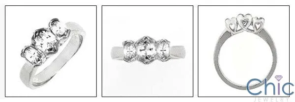 3 Stone 1.25 TCW Oval Channel Set Heart Cubic Zirconia Cz Ring