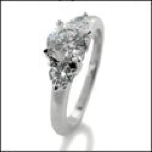 3 Stone CZ Ring 2 Ct Round Center 14K White Gold