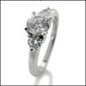 3 Stone CZ Ring 2 Ct Round Center 14K White Gold