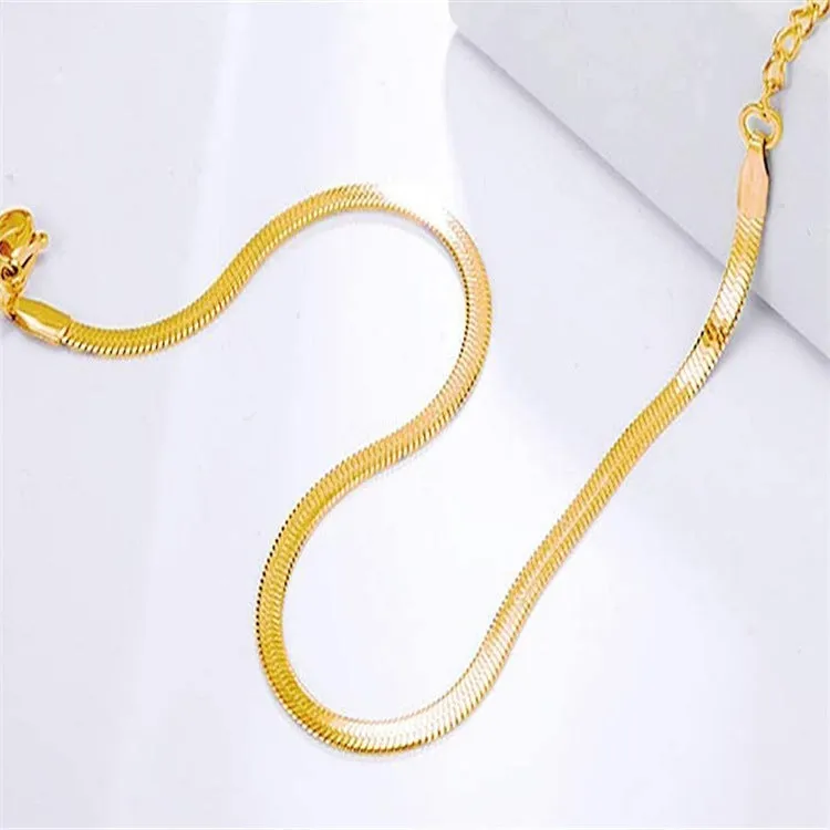 3mm Copper Gold Plated Snake Chain Peach Heart Ladies Anklet