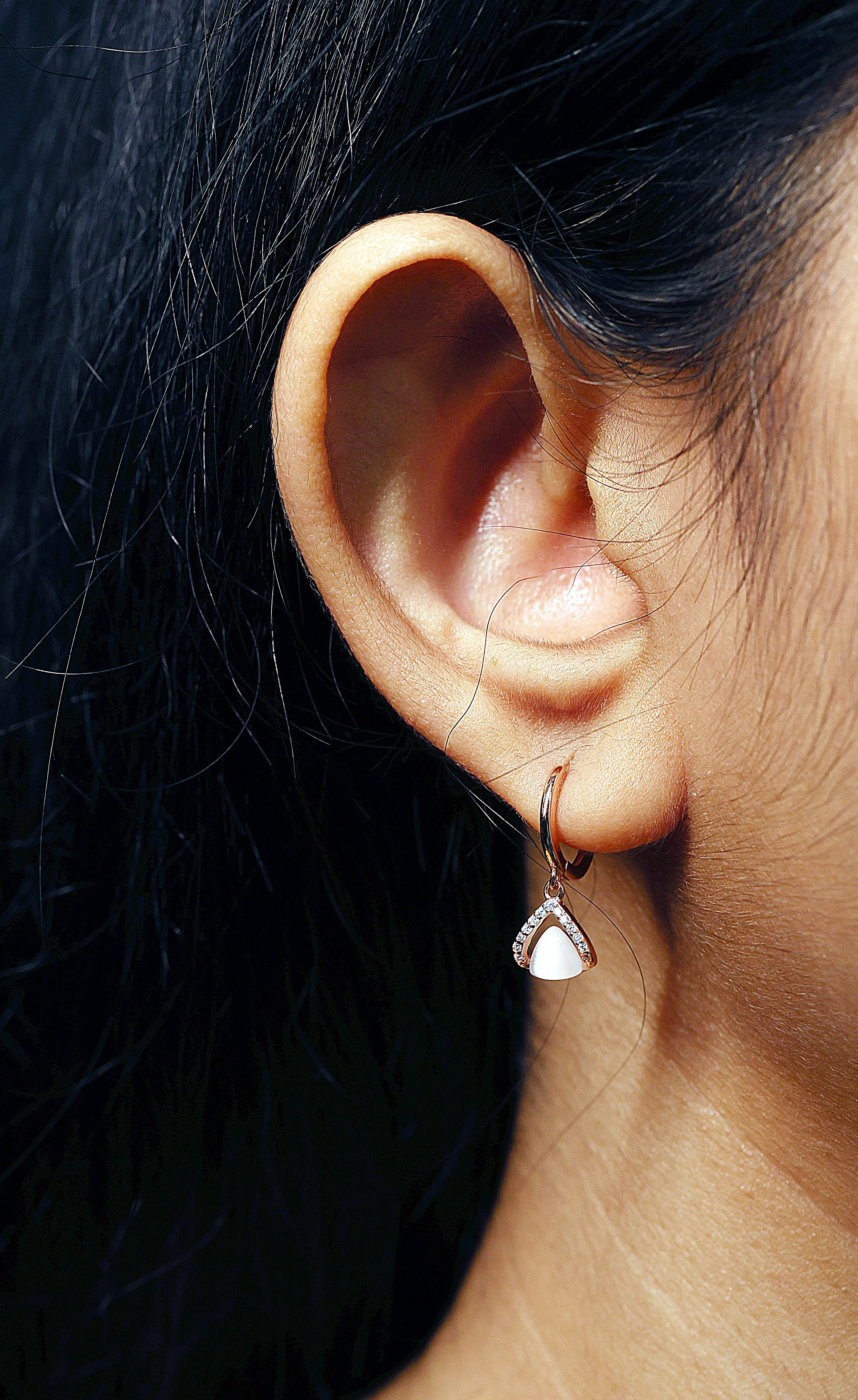 92.5 Silver Tiny triangular rose gold hoop earrings