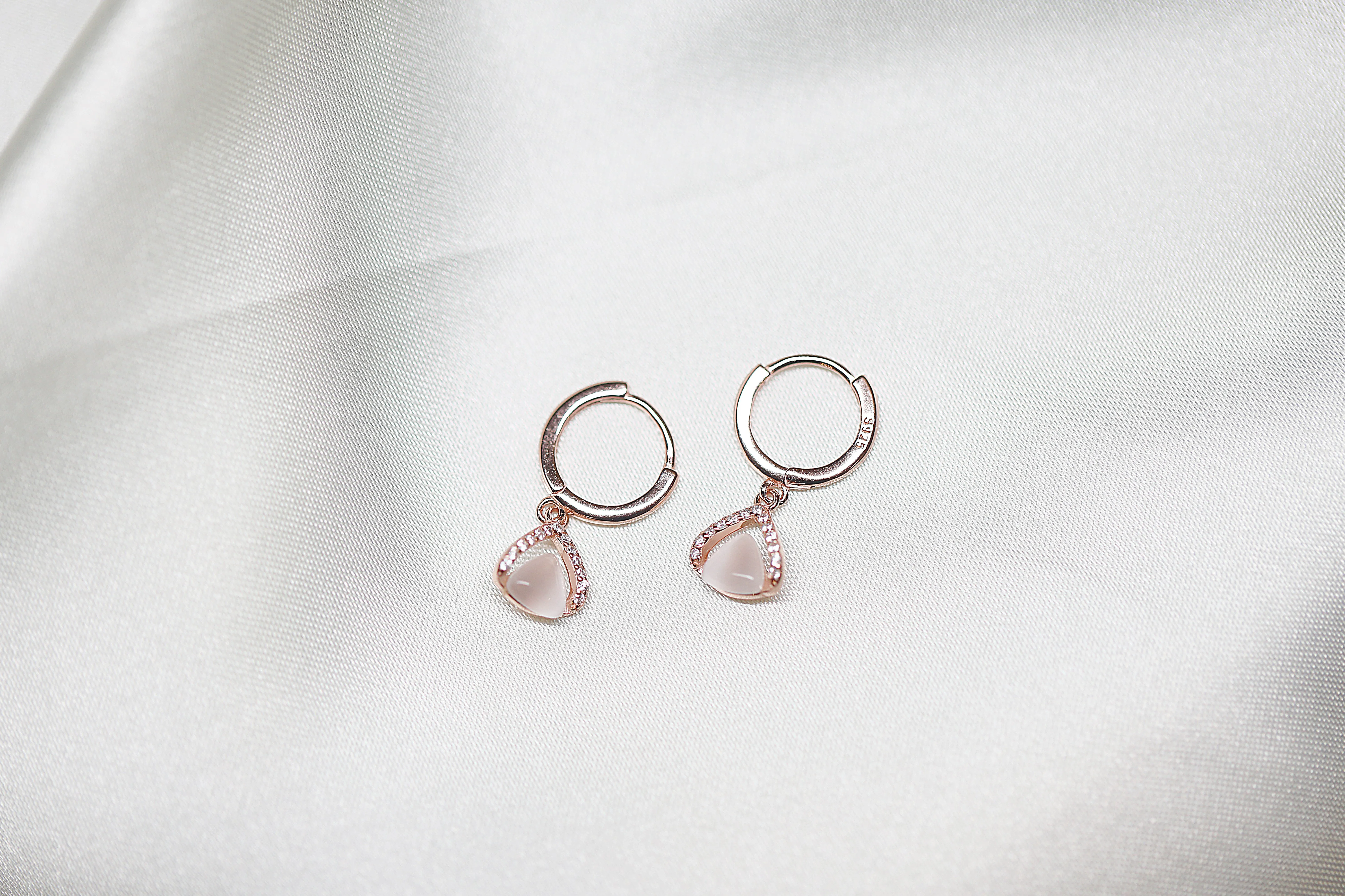 92.5 Silver Tiny triangular rose gold hoop earrings