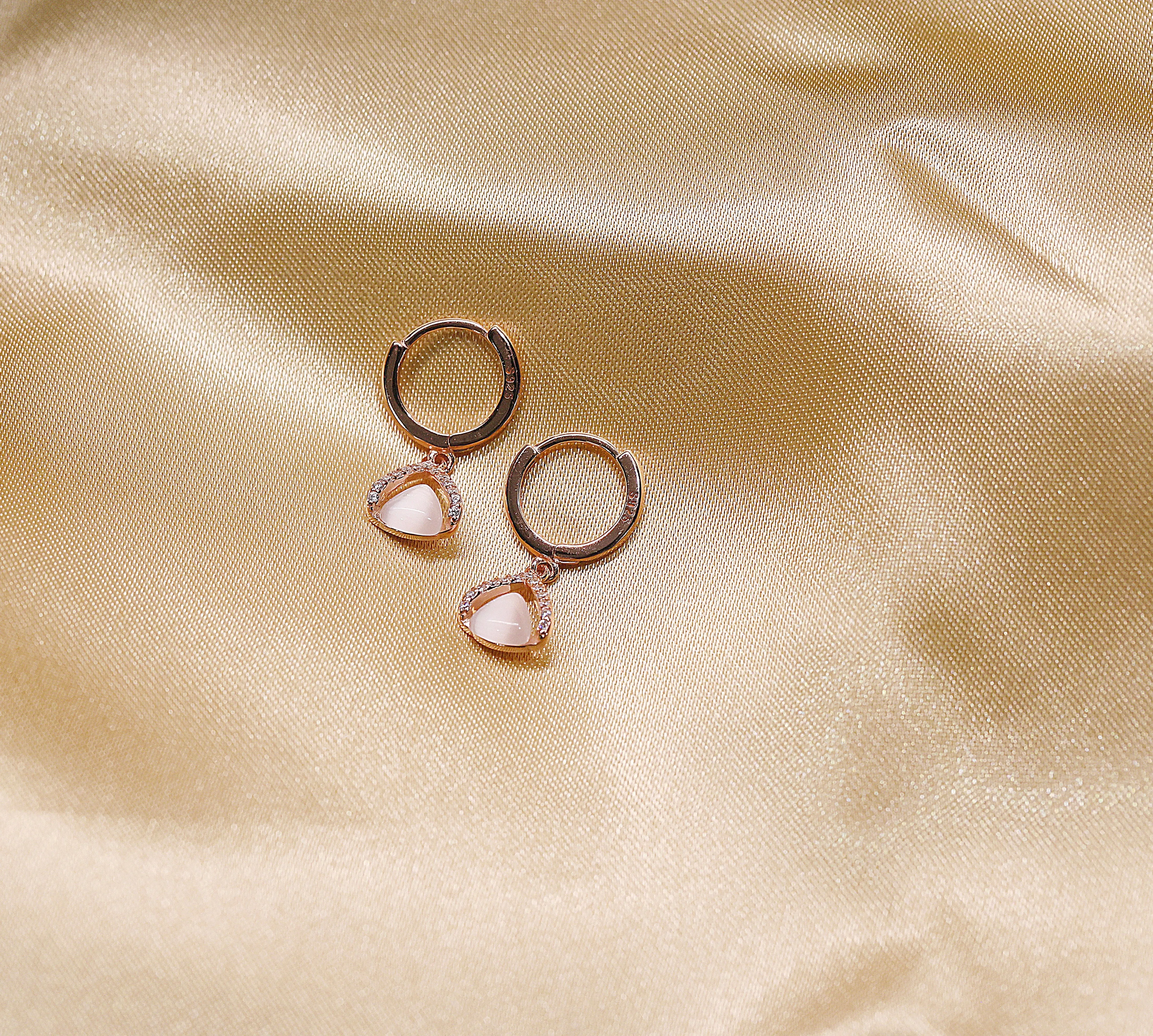 92.5 Silver Tiny triangular rose gold hoop earrings