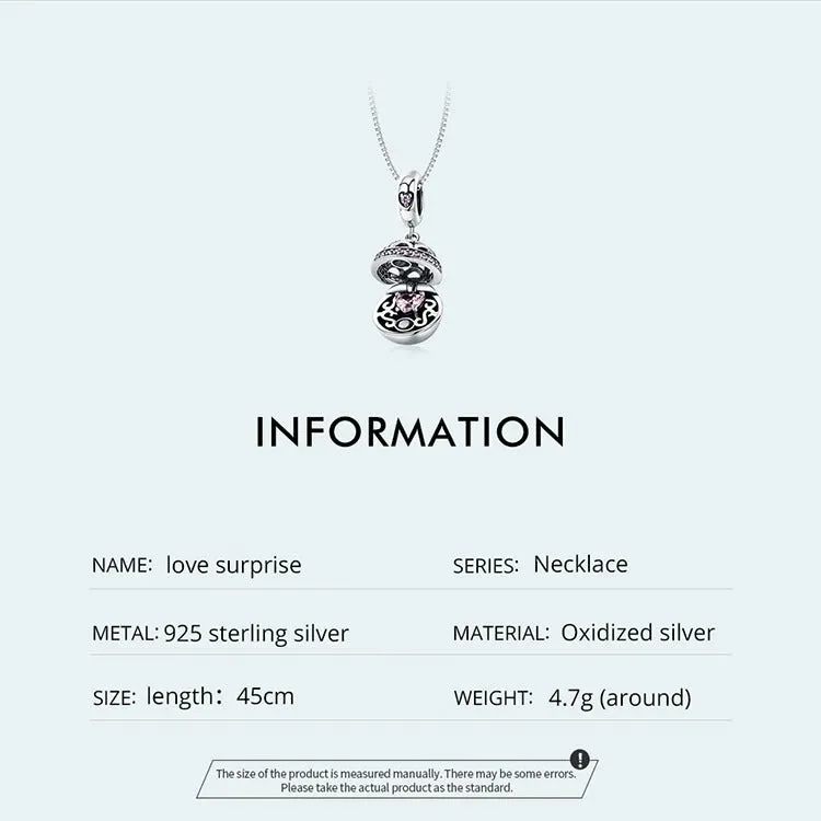 925 Sterling Silver Love Gift Box Dangle Ball Pendant Necklace Pink Heart Zircon Neck Chain for Women Fine Jewelry