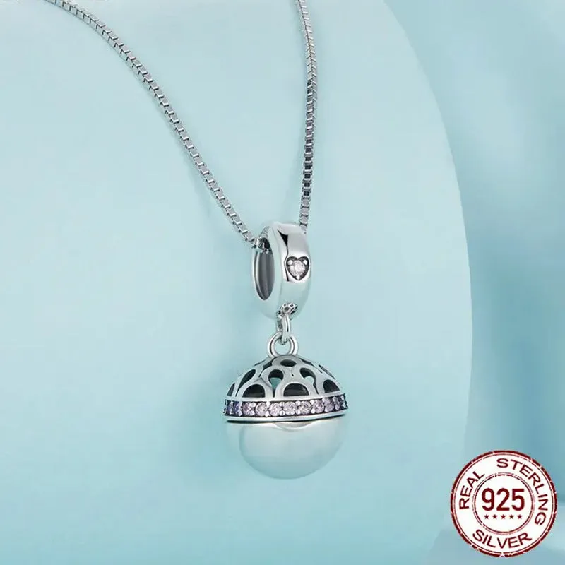 925 Sterling Silver Love Gift Box Dangle Ball Pendant Necklace Pink Heart Zircon Neck Chain for Women Fine Jewelry