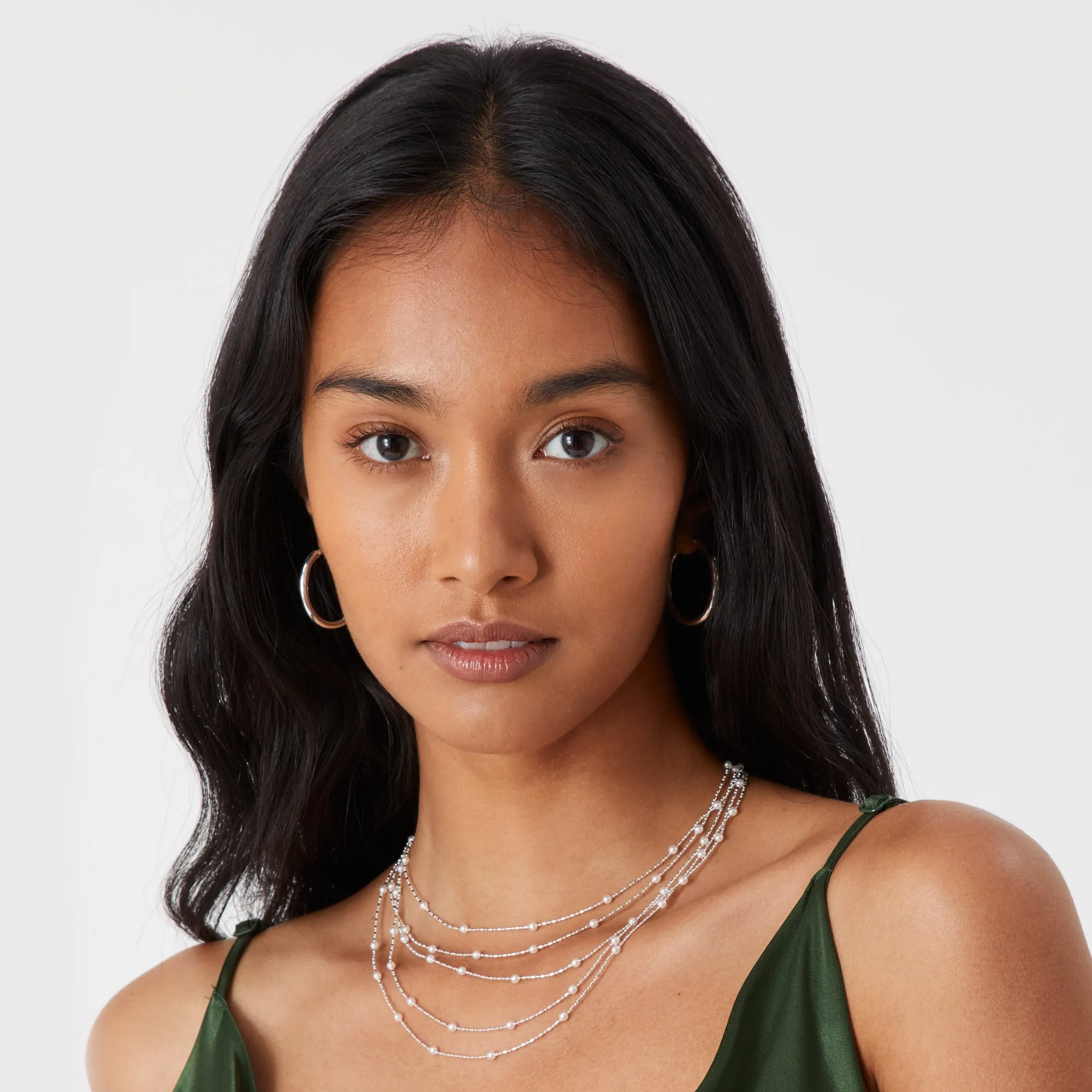 Accessorize London Women's  Silver Pearl and fine chain layered necklace