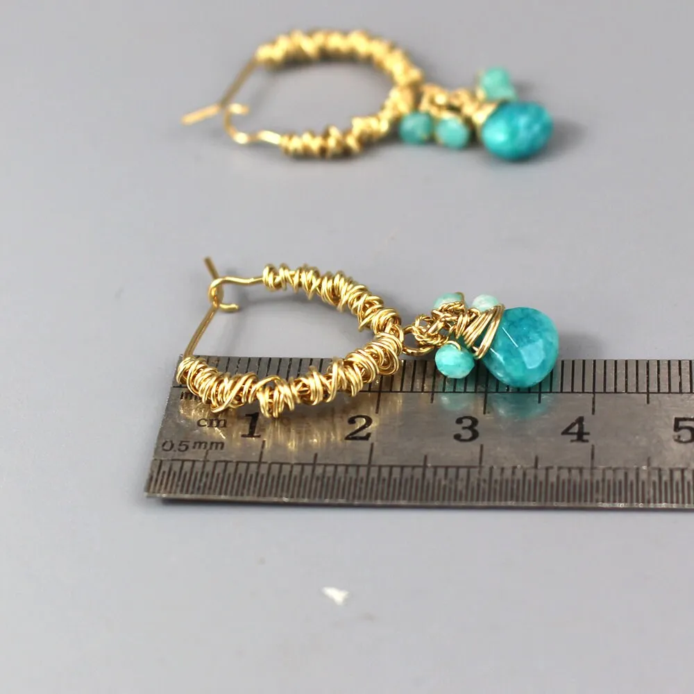 Amazonite Jade Wire Wrap Hoops