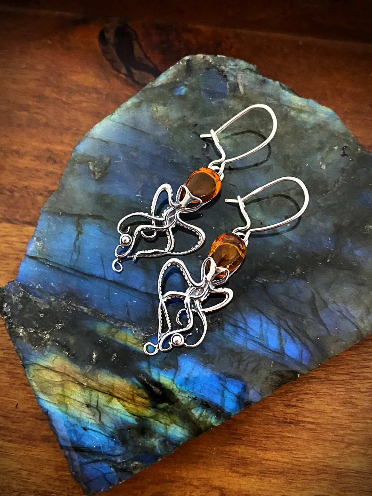 Amber Octopus Dangles