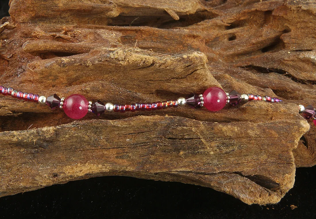 Amethyst Fuchsia Pink Jade Beaded Anklet