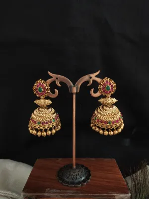 Antique Jhumki with Pear-Shaped Studs and Gold Ball Drops