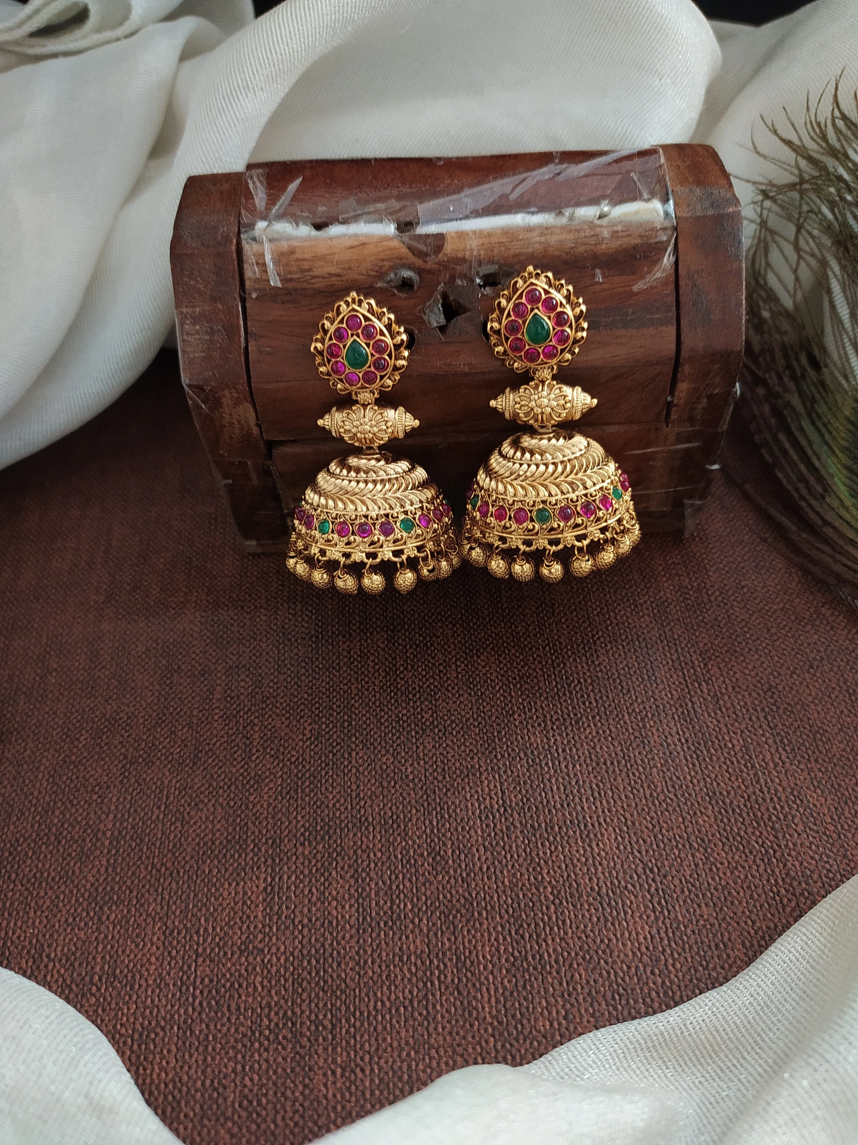 Antique Jhumki with Pear-Shaped Studs and Gold Ball Drops