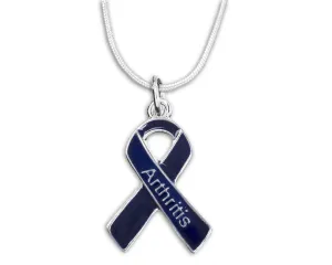 Arthritis Dark Blue Ribbon Awareness Necklaces