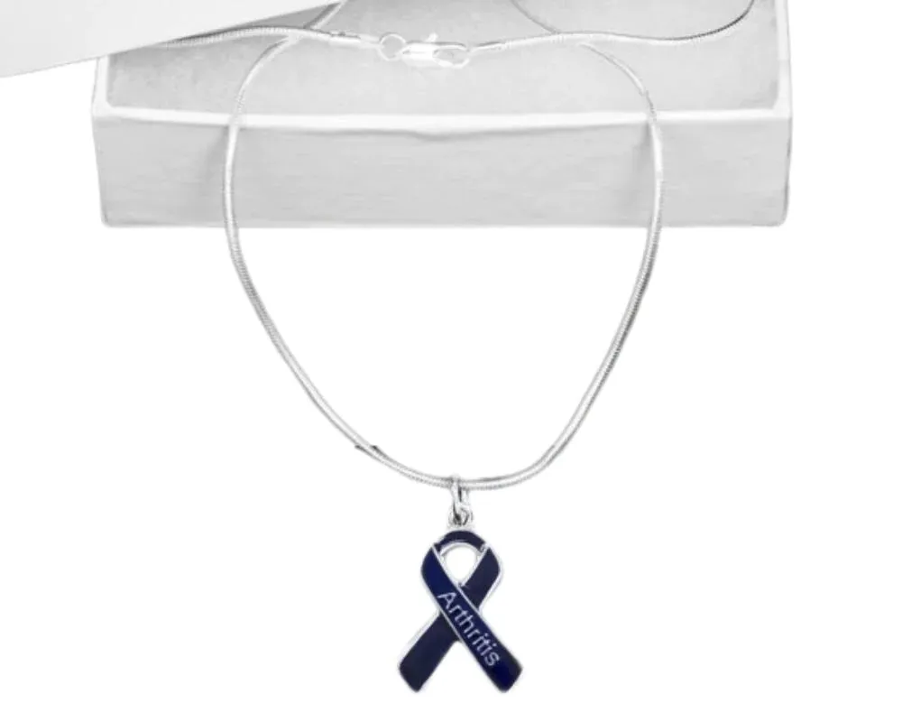 Arthritis Dark Blue Ribbon Awareness Necklaces