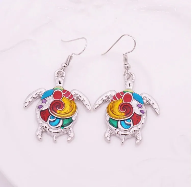 Artsy Sea Turtle Enamel Earrings for Woman