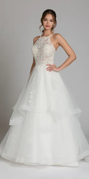 Beaded Lace Applique Cleo Neck Tulle Tiered Ballgown