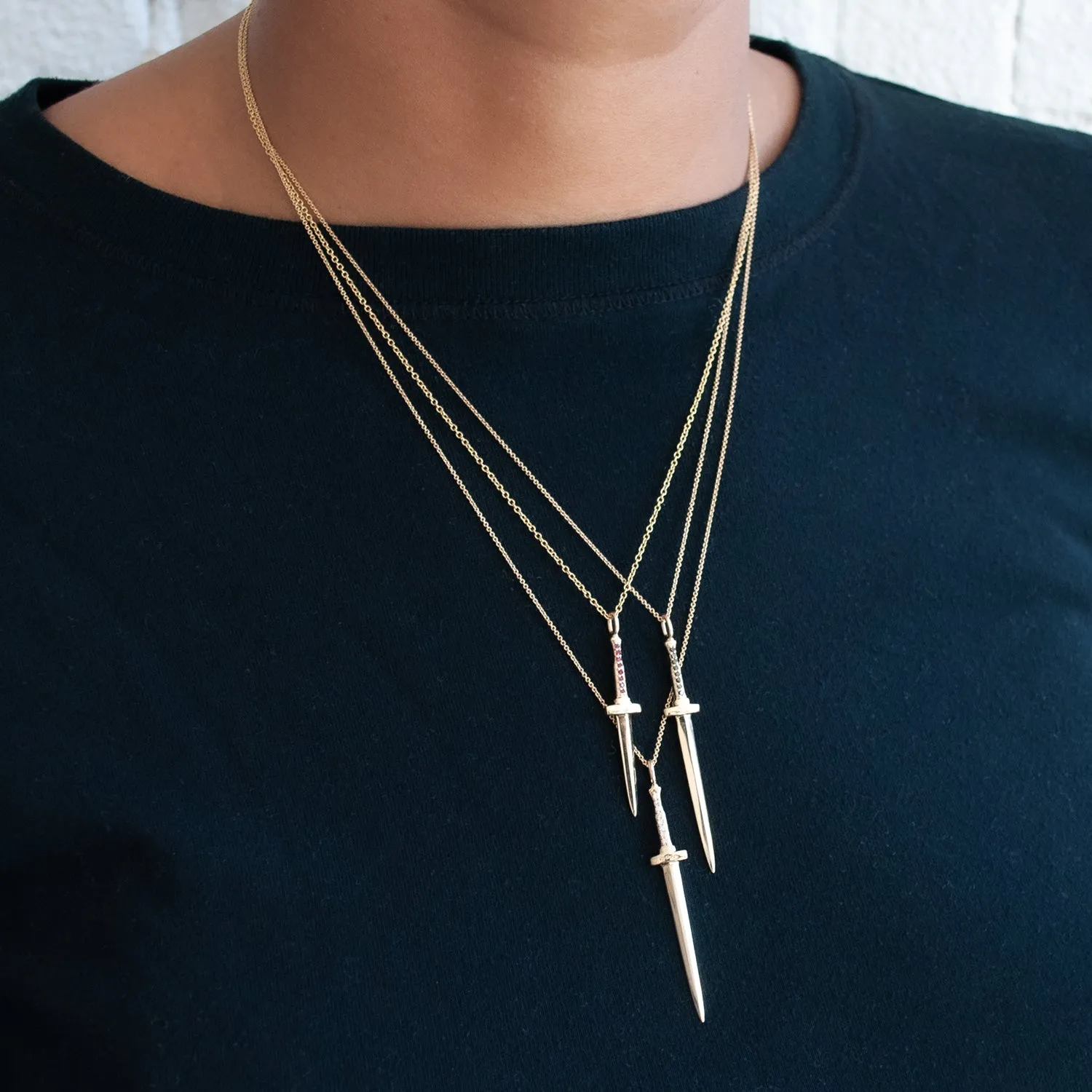 Black Diamond Large Dagger Pendant Necklace