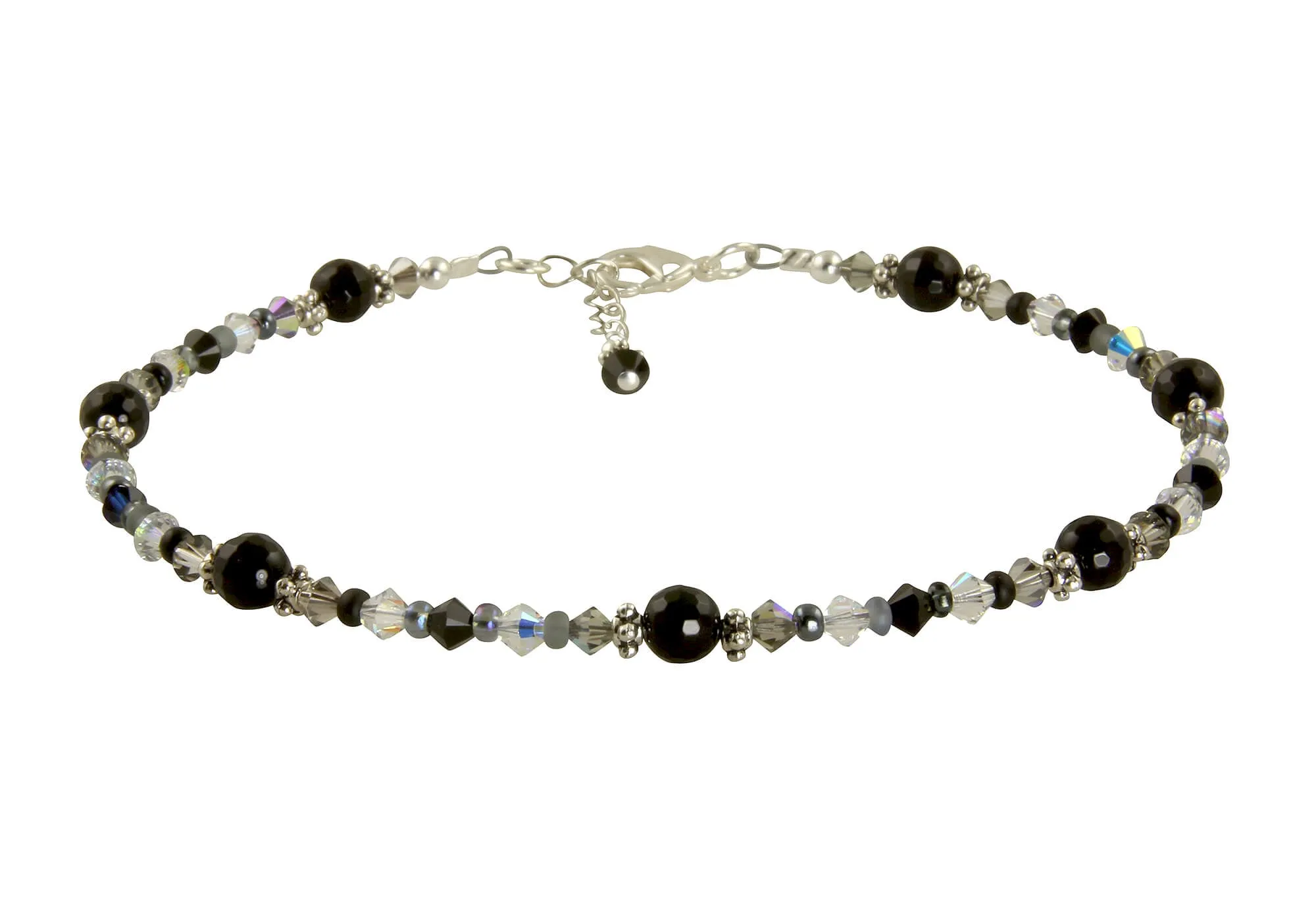 Black Onyx Gemstone Silver-Plated Anklet