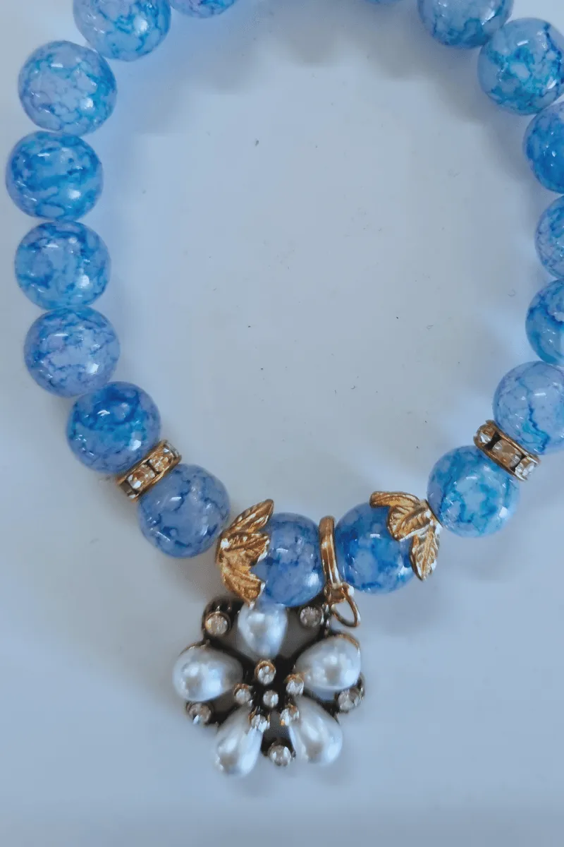 Blue Marble Glass Bead Bracelet