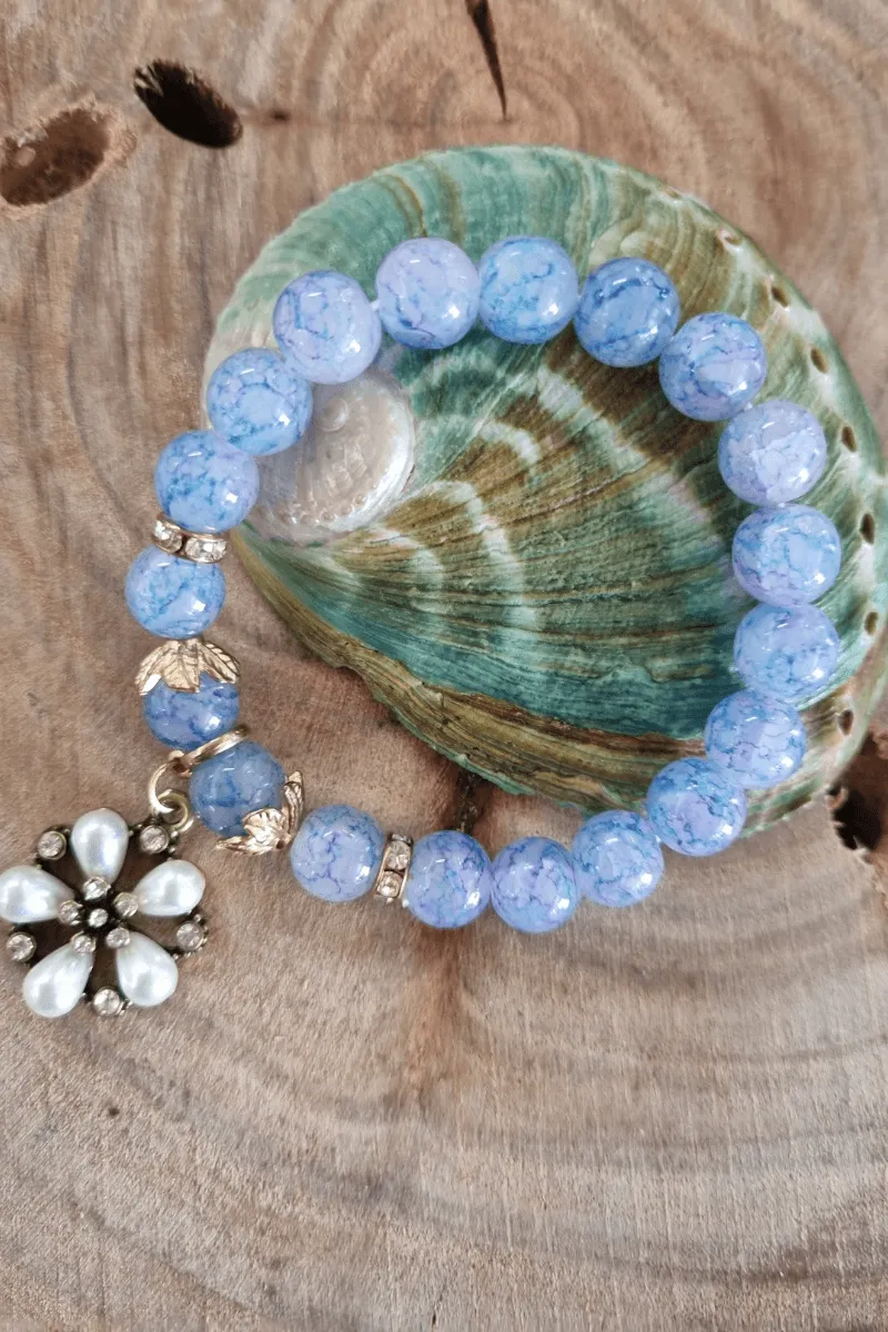 Blue Marble Glass Bead Bracelet