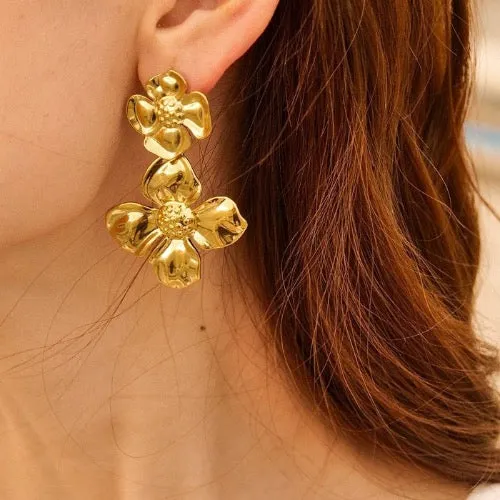 Bold Look Double Flowers Oversized Earrings