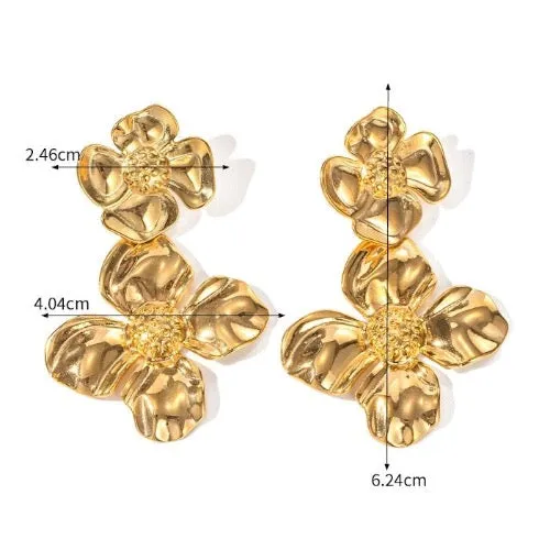 Bold Look Double Flowers Oversized Earrings