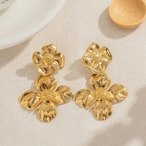 Bold Look Double Flowers Oversized Earrings