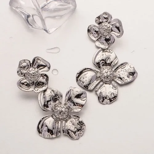 Bold Look Double Flowers Oversized Earrings