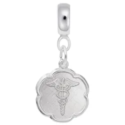 Caduceus Disc Charm Dangle Bead In Sterling Silver