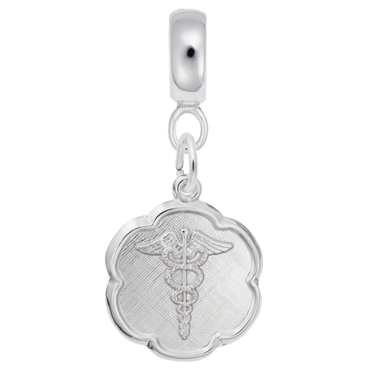 Caduceus Disc Charm Dangle Bead In Sterling Silver