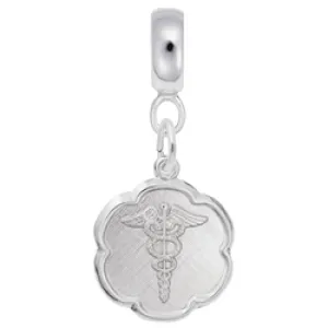 Caduceus Disc Charm Dangle Bead In Sterling Silver