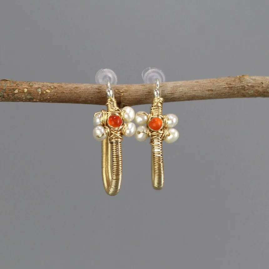 Carnelian Pearl Jasmine Hoop Earrings