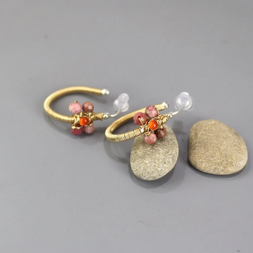 Carnelian Rhodonite Jasmine Hoop Earrings