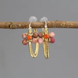 Carnelian Rhodonite Jasmine Hoop Earrings