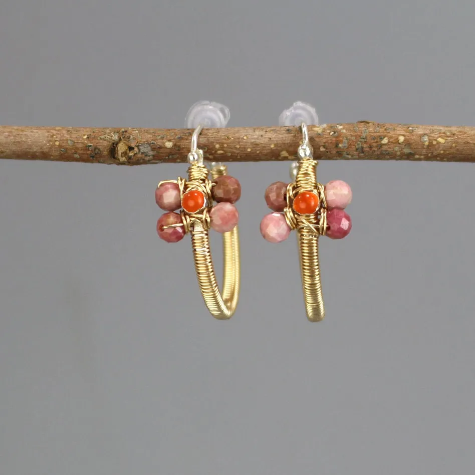 Carnelian Rhodonite Jasmine Hoop Earrings