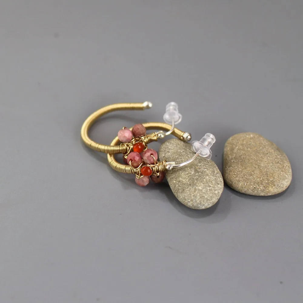 Carnelian Rhodonite Jasmine Hoop Earrings