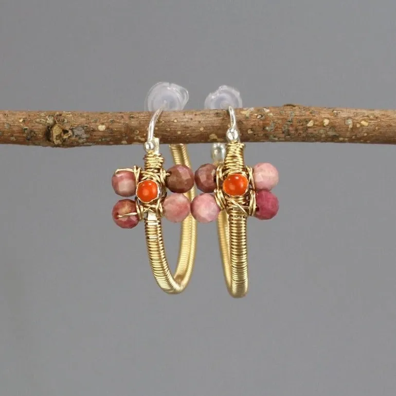 Carnelian Rhodonite Jasmine Hoop Earrings