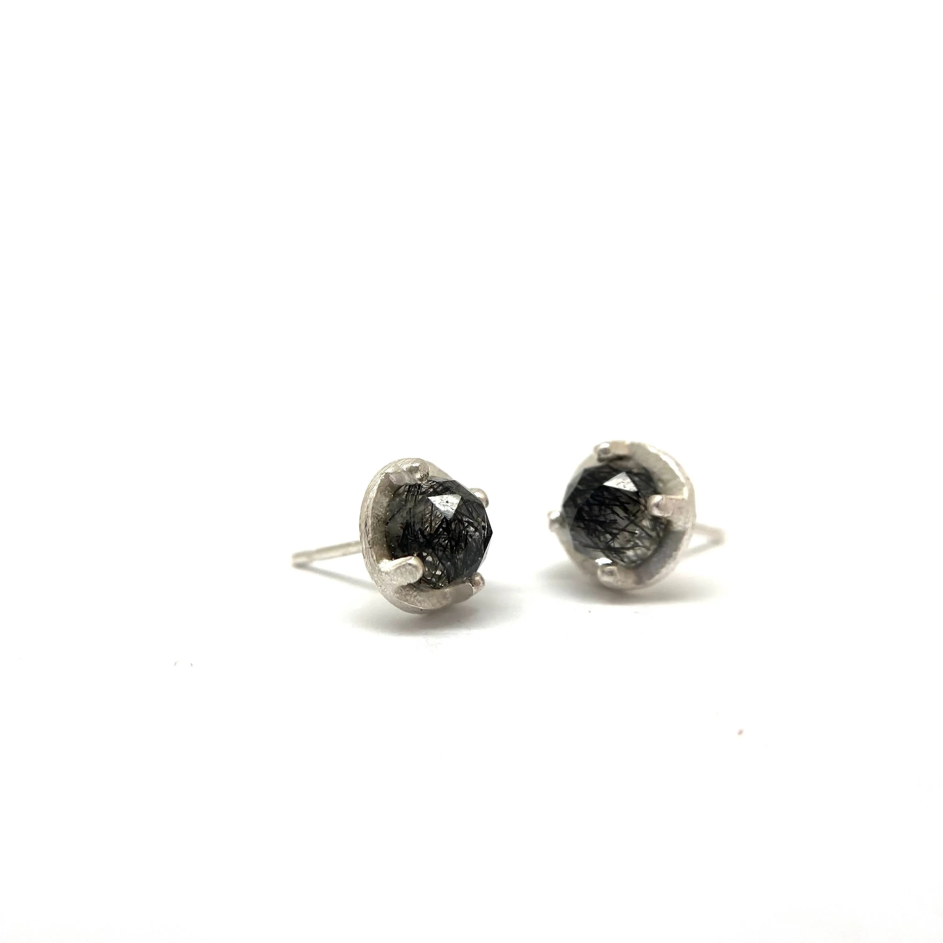 Carved Studs - Tourmalated Quartz