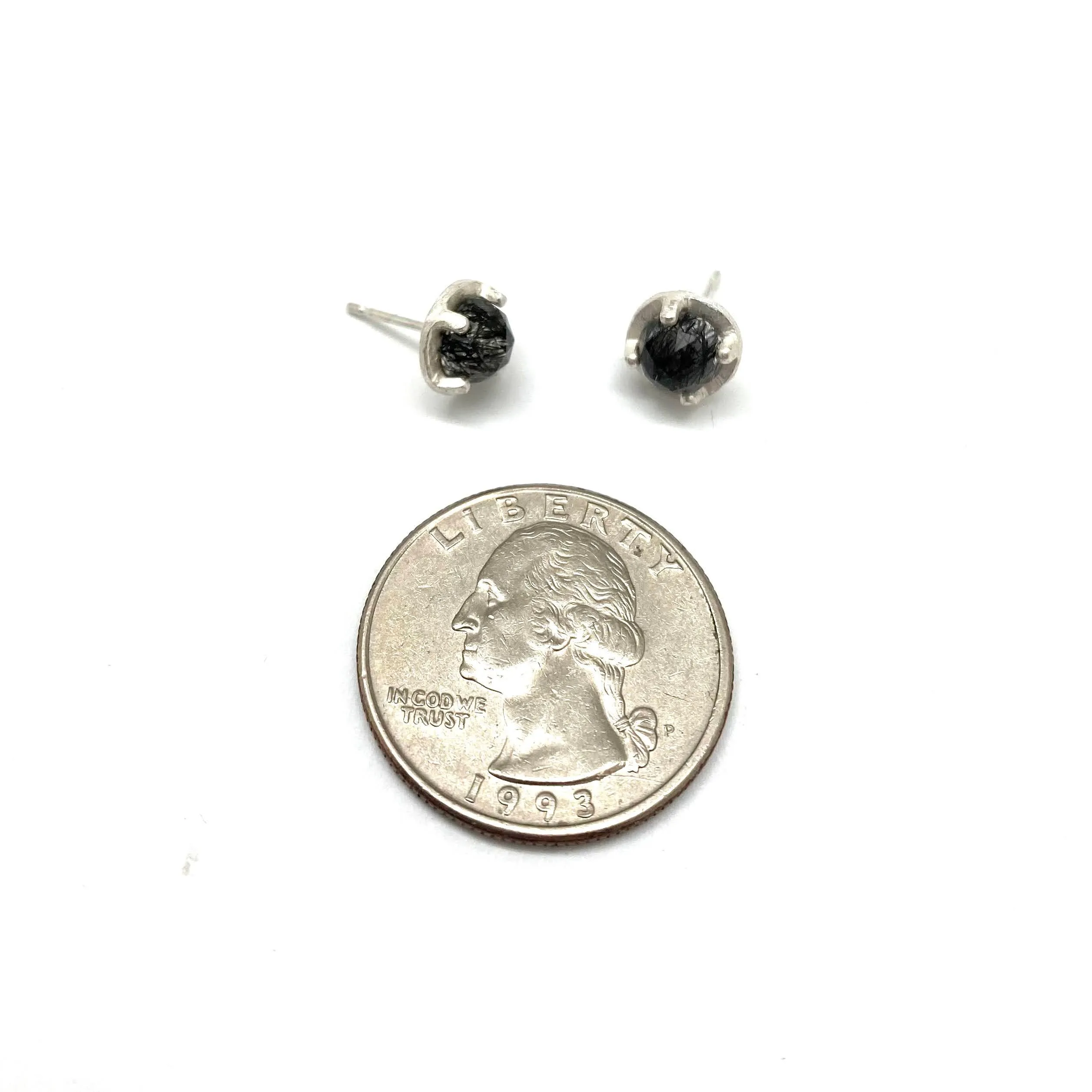 Carved Studs - Tourmalated Quartz