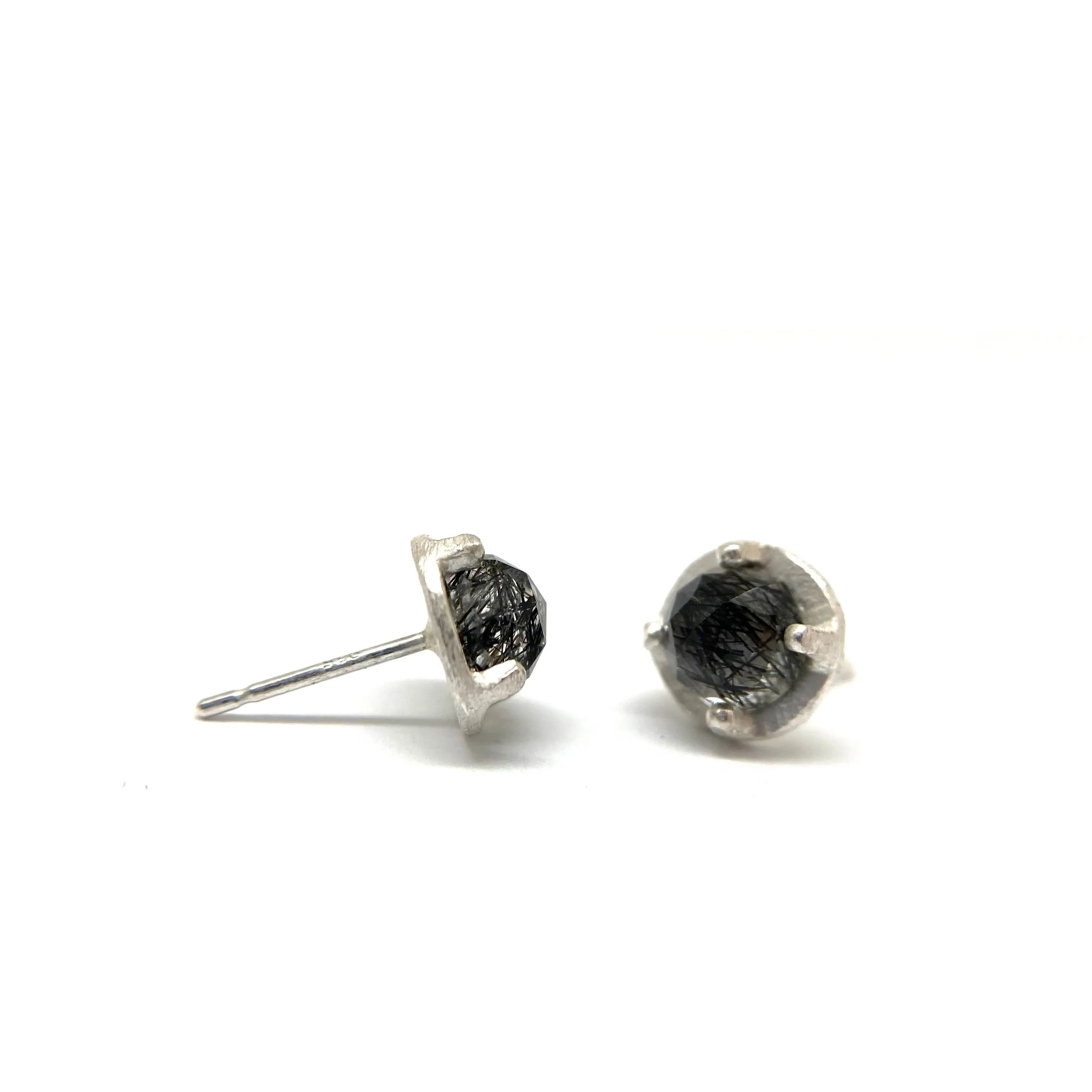 Carved Studs - Tourmalated Quartz