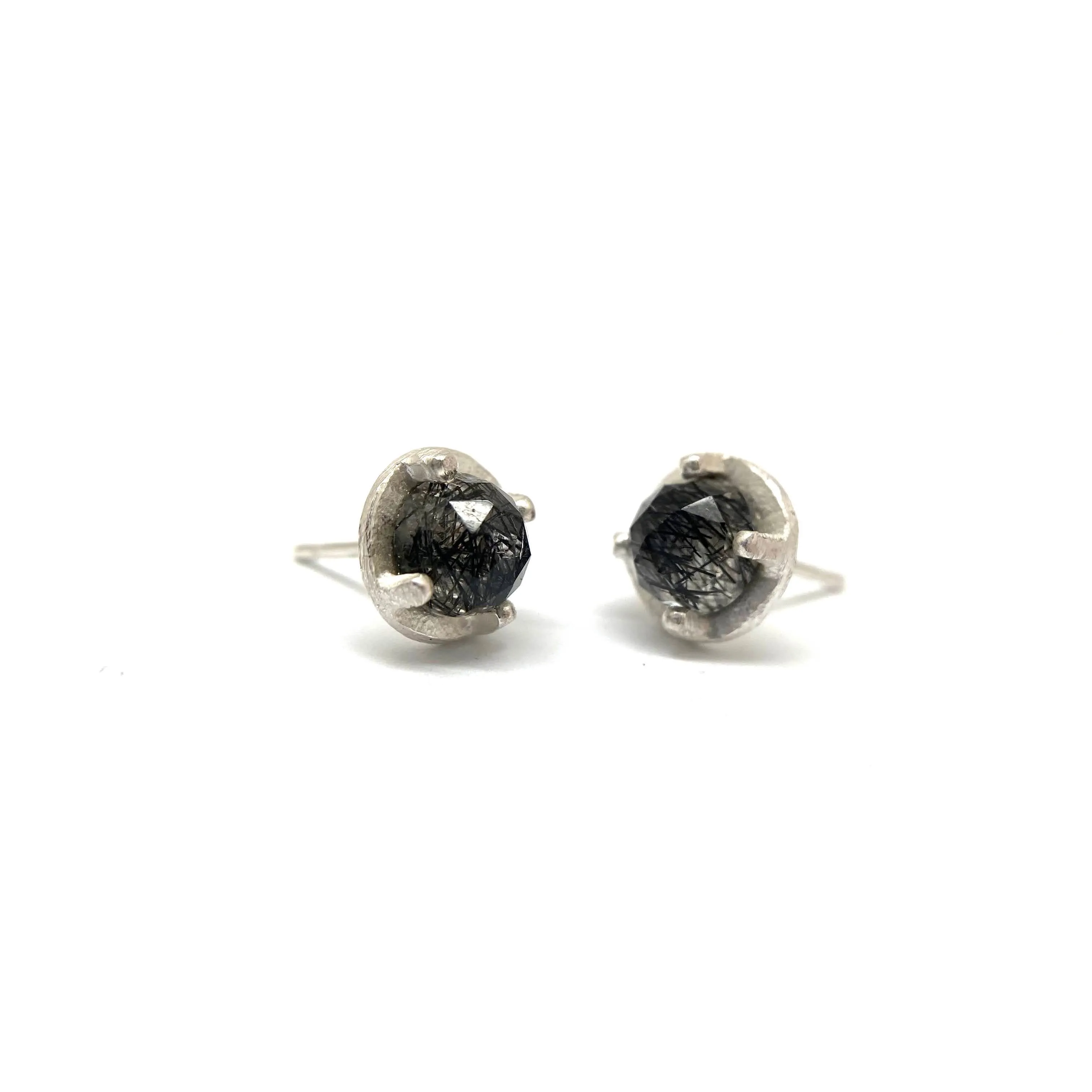 Carved Studs - Tourmalated Quartz