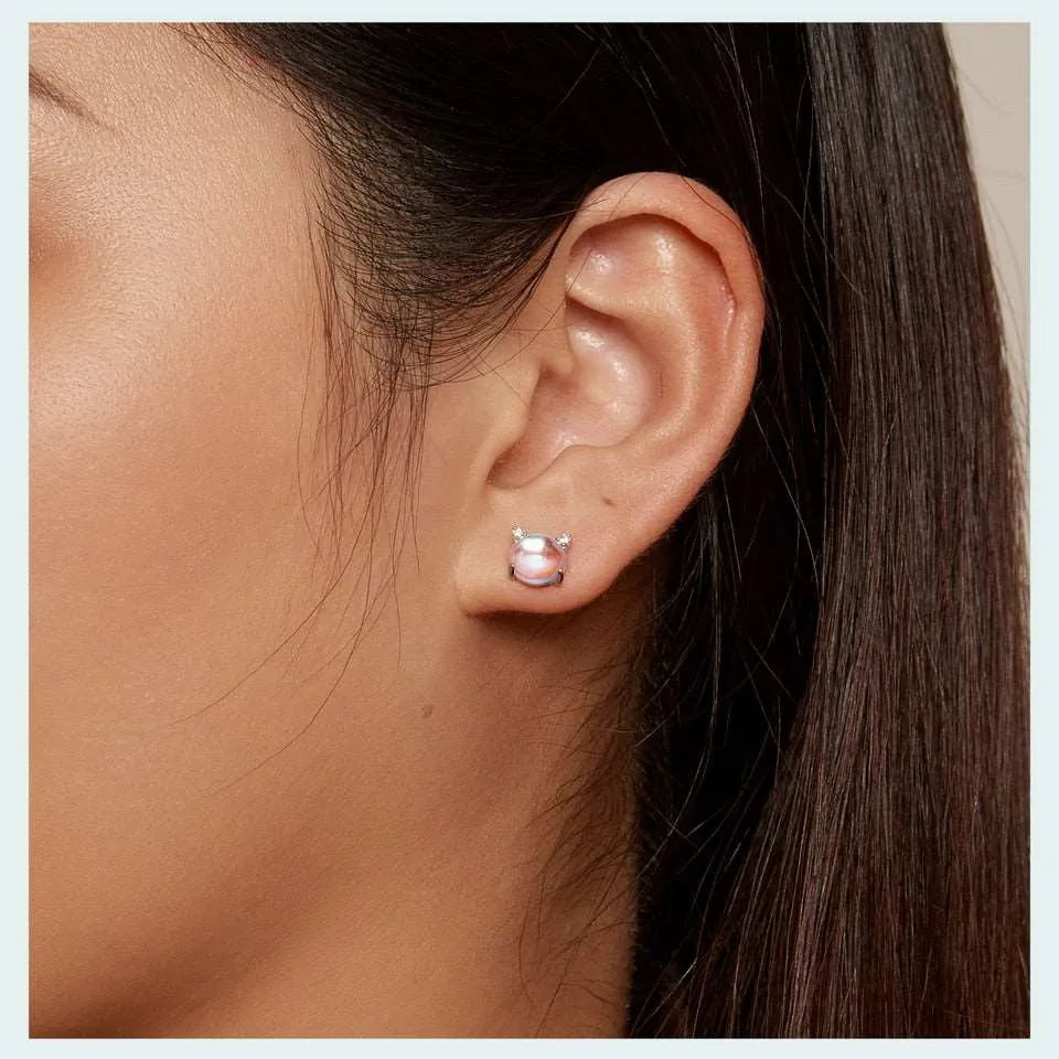 Cat Moonstone Sliver Ear Studs