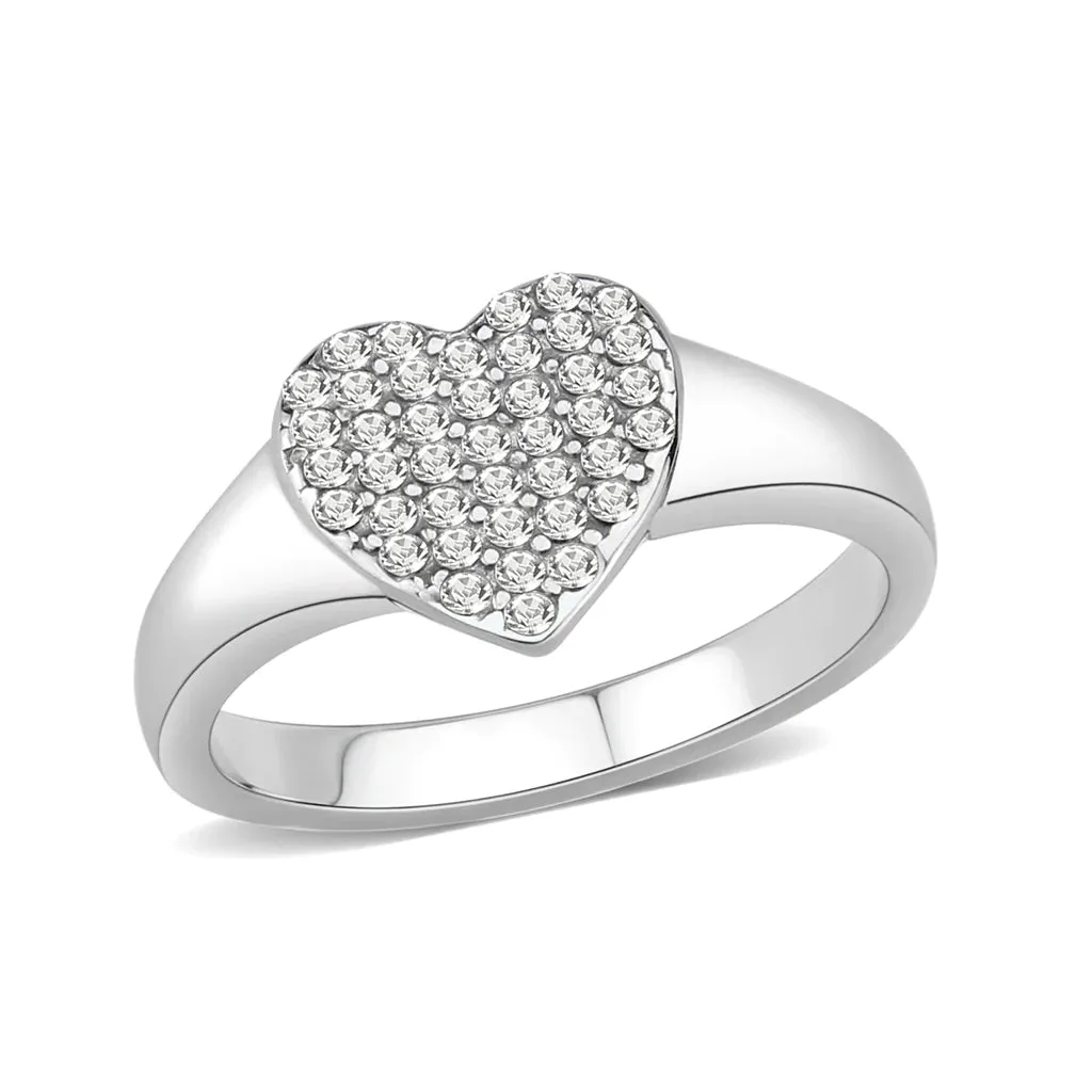 CJ3872 Wholesale Women's Stainless Steel Clear AAA Grade CZ Heart Ring