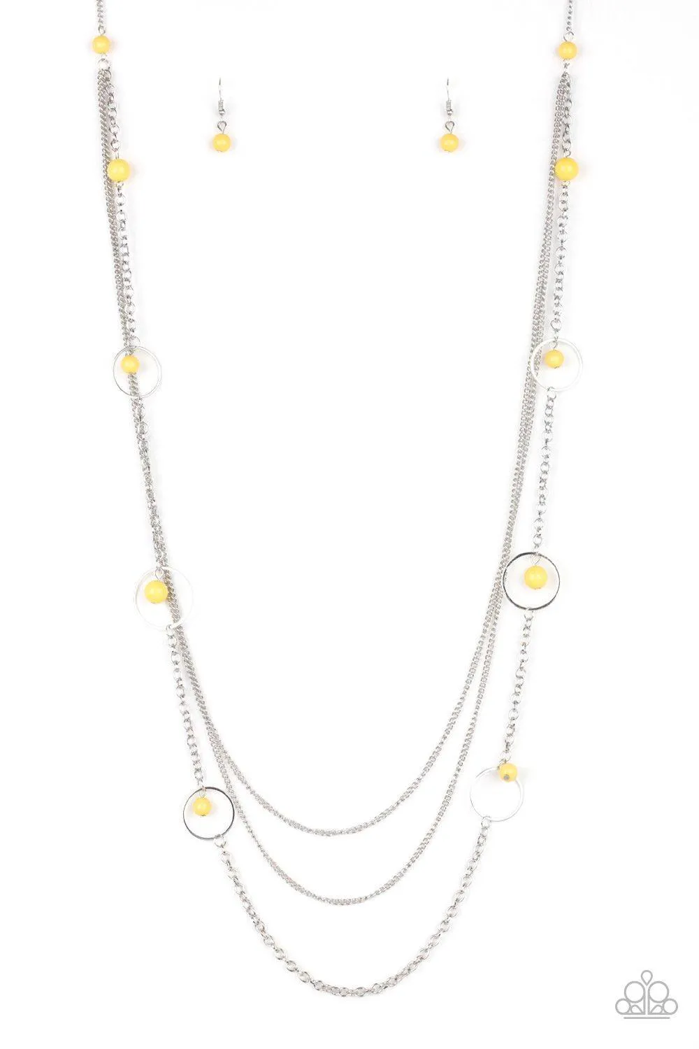 Collectively Carefree Silver and Yellow Necklace - Paparazzi Accessories