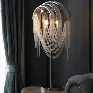 Contemporary Silver Draped Chains Nightstand Light: Aluminum 2-Head Table Lamp for Living Room