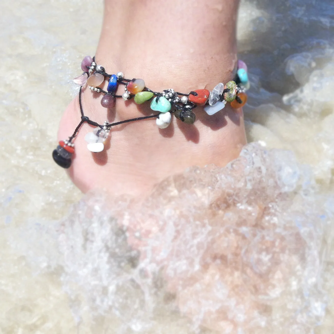 crystal anklet with alternate metal beads