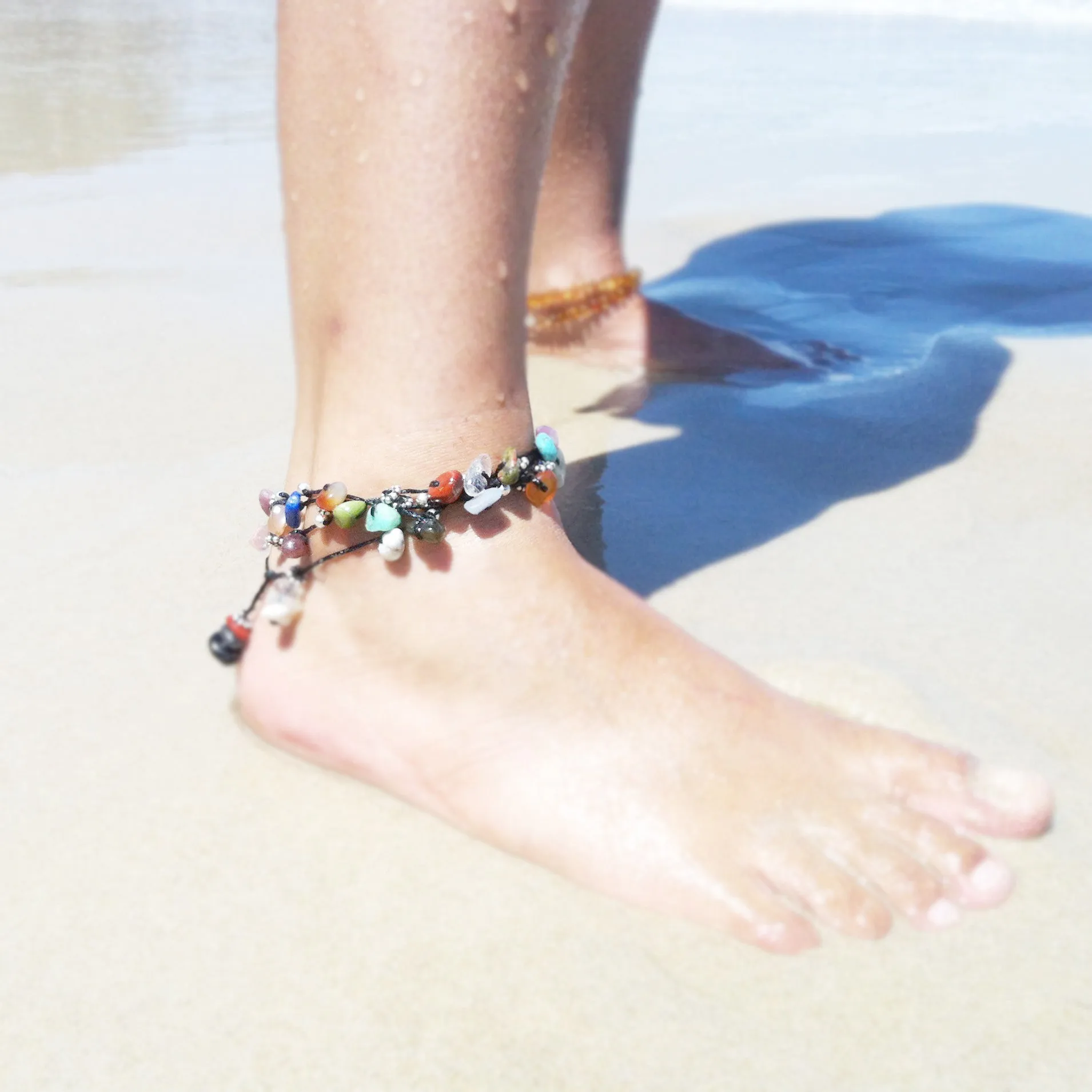 crystal anklet with alternate metal beads