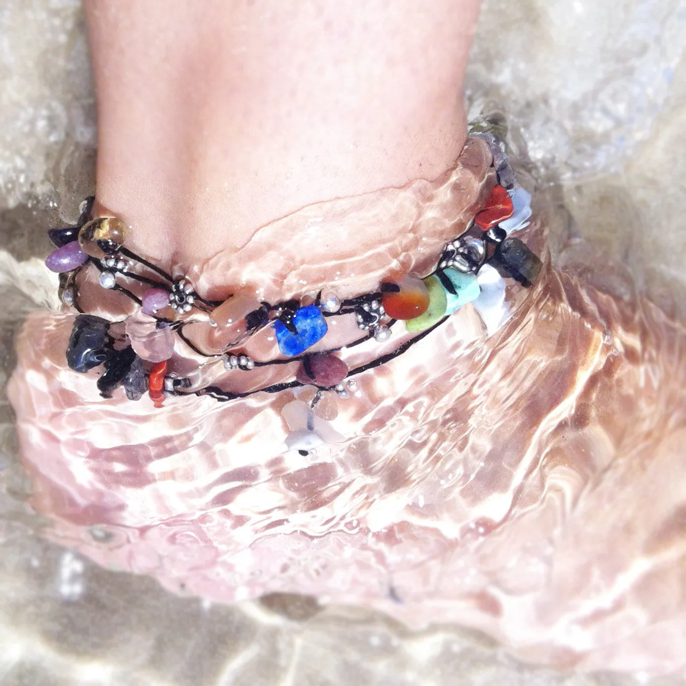 crystal anklet with alternate metal beads